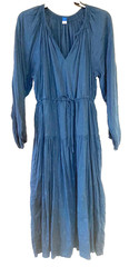Old Navy Cotton/Rayon Denim Blue Maxi Dress w/Drawstring Waist & Pockets Sz M