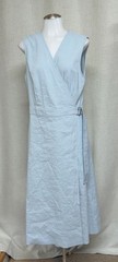 THEORY Light Blue Sleeveless Wrap Dress Midi A-Line Linen Blend Sz 12