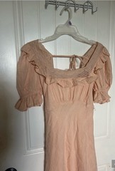 NWT Free People Peach Solid Square Neck Puff Sleeve Ruffle Maxi Dress Size S