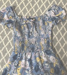 City Studio Dress Juniors XXS Blue Floral Smocked Puff Sleeve Lined Sundress