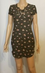 No Boundaries Stylish Cute Floral Pattern Notch Neck with Lace-Up Details Dress