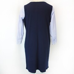 Talbots Plus INDIGO BLUE STRIPE INTERLOCK SHIFT MIDI DRESS 0X