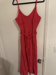 Universal Thread Red Cotton Eyelet Smocked Midi Sundress V-Neck Pockets L