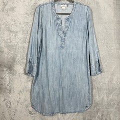 Vineyard Vines Womens 10 Blue Shirt Dress V-Neck 3/4 Roll Tab Chambray Preppy