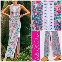 NWT $298 Lilly Pulitzer Ashler Maxi Dress 12, 14 in Perfect Poppy Soleil Pink
