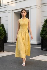 NWT Moon River Yellow Smocked Cotton Midi Maxi Dress Women&rsquo;s Size S