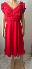 Suzi Chin Maggy Boutique Red Silk Chiffon V-Neck Ruched Cocktail Dress Size 14