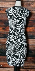 Cache Dress Size 8 White Black Leaf Sheath Cap Sleeve Lined Stretch Made In USA