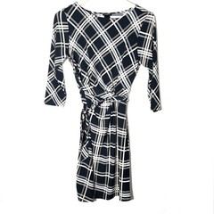 Ann Taylor black and brown plaid 3/4 sleeve dress size medium petite MP B108
