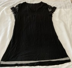 Sheath Mini Dress Lace Short Sleeves Summer Vacation Scalloped Neckline Black XL