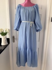 ALBARAY .. Stunning Cornflower Blue Puff Sleeve Midi Dress Sz UK 8