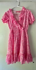 Preppy Girl Palm Beach Pink & White Ruffle Lined Cotton Dress, Size: XS