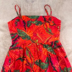 Rachel Zoe Linen Tropical Monstera Blend Maxi Dress Beach Resort Vacation Sz L