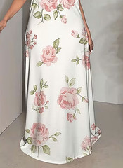 Elegant Plus Size Pink Rose Print Maxi Dress with Pockets