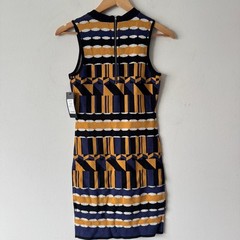 Akira Sweater Dress Womens Small Yellow Blue Geometric Print Bodycon Going Out