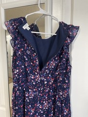 J. Crew Navy Floral Ruffle Dress with Pink and Red Print Size 8