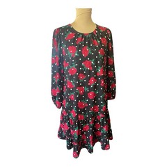 Kate Spade Black Floral Polka Dot Dress Red Roses size M