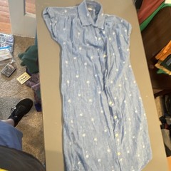 Old Navy Women’s Blue Chambray Shirt Dress XS Collared Button Palm Tree