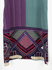 100% Silk Shift Mini Dress Medium Patchwork Geometric Tropical VNeck Sleeveless