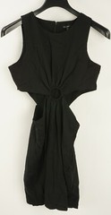 New Ever After Women&rsquo;s Size S Black Tencel Linen Cutout Ring Accent Mini Dress