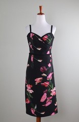 BLACK HALO $390 Easter Lily Floral Lined Sleeveless Sheath Dress Size 6