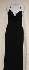 Tower Black Column Evening Gown Backless Back Tie & Slit Long Dress (Size L)