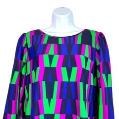 Jude Connally Geometric Mod Print Shift Dress Sz L Pink Green Blue Statement