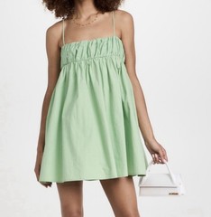 OPT Mini Ruffle Dress Cotton Lynn Dress Green Spaghetti Strap Summer Bubble