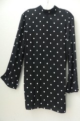 H&M Divided Polka Dot Mini Dress LARGE Tie Neck Y2K Open Back Bell Sleeve Boho
