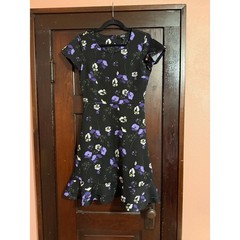 ABS Collection Black Purple Floral Ruffle Hem Fit and Flare Mini Dress XS