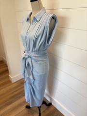 NWT Do+Be Light Blue Button Down Wrap Front Sleeveless Shirt Dress Size Medium