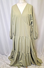 ASOS Long Sleeved Maxi Wrap Dress Tiered Light Sage Green Women&rsquo;s UK20 C5529