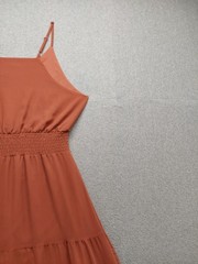 PrettyGarden Women Maxi Dress L Rust Orange 100% Polyester Sleeveless Summer
