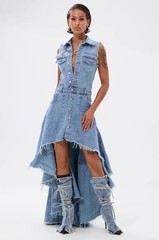 Dark Denim Mini Hi-Low Dress No Collar Size L