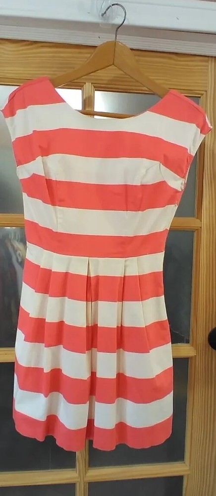 Mini Dress Striped Lined Forever 21 Side Zip Salmon & White Sz S Love 21 Casual