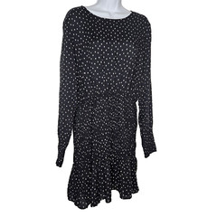 TOP SHOP 10 Black White Polka Dots Smocked Waist Long Sleeves Mini Dress