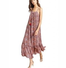 MISA LOS ANGELES NWT $304 Thale Marseille Red Floral Halter Tassel Maxi Dress XS