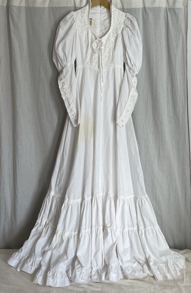 Gunne Sax Corset Puff Sleeve White Maxi Dress Size 5 FOR REPAIR/RESTORATION