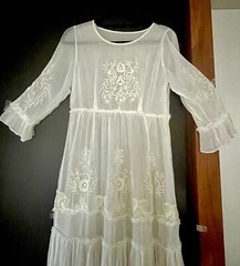 Rare vtg white chiffon maxi dress ,embroidery,ruffles pleats(wedding gown)S/M