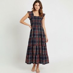 Hill House Ellie Midi Nap Dress Navy Tartan Plaid Size Large