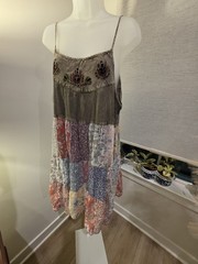 Young Threads Gravel Patchwork Strappy Floral Embroidered Mini Dress NWT Women L