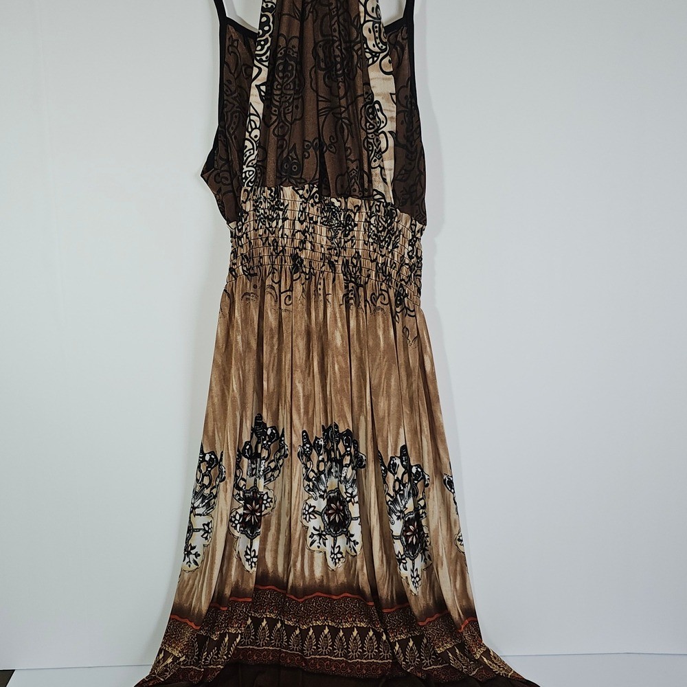 Source Unknown Brown and Black Patterned Maxi Dress