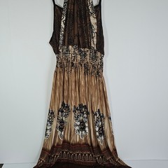 Source Unknown Brown and Black Patterned Maxi Dress