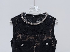 Self-Portrait Black Colored diamond Round neck Sleeveless Lace Dresses