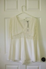 RARE LONDON Flared Sleeve Lace Panel Playsuit Cream White Women 8 NWT With FLAW