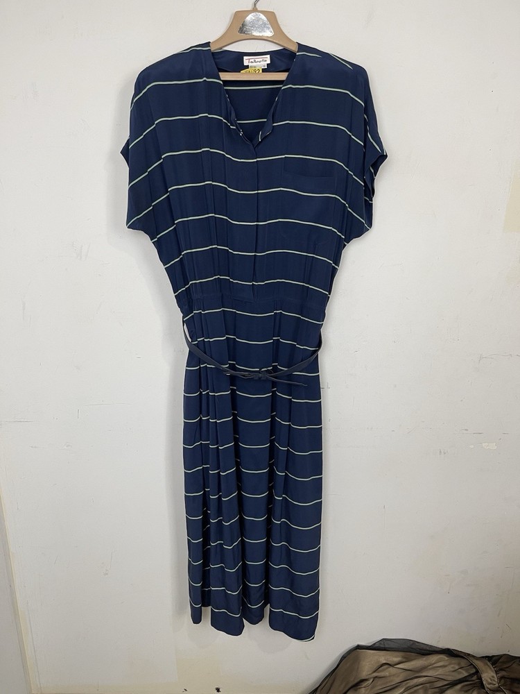 Talbots Womens Dress 16 Modest Nautical 100% Silk Old Money Coastal Maxi Blue