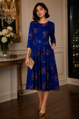 Simple Flavor Woman NWT Fit & Flare Midi Dress Size S-M Blue Floral Loose Pleats
