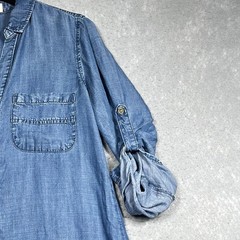 Cloth & Stone Dress Sz Medium Light Wash Button Front Chambray Roll Tab Sleeves