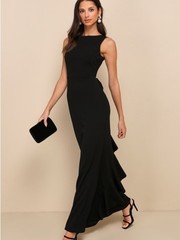 Lulus Exquisite Refinement Black Backless Bow Ruffled Maxi Dress Size L NWT