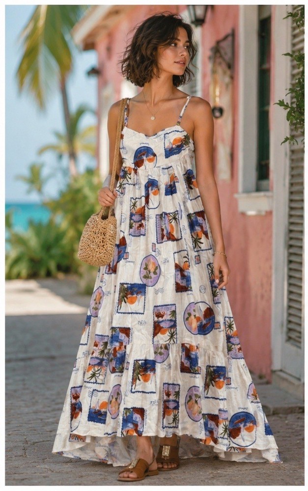 NWT PAPER HEART Mix Print Sundress Tank Maxi Dress Tropical Resort Beach MEDIUM